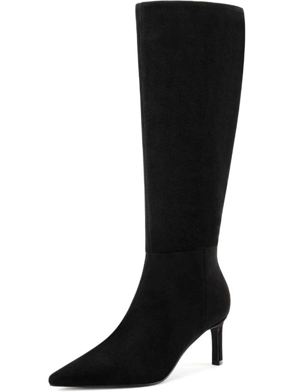 Women's Black Suede Knee High Boots 2.5-Inch Stiletto Heel Boots Pointed Toe